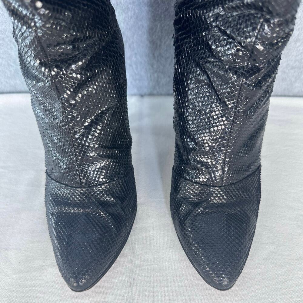 Vintage Biondini Women's sz 8.5 (EU 38.5) Black Snakeskin Heel Boots Italy Rare - Picture 4 of 16